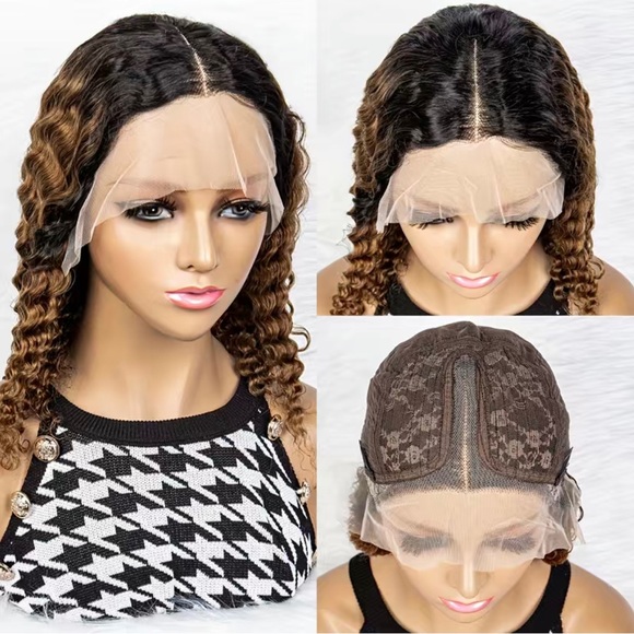 Ombré (1B/27) T Part 13x4x1 Lace Frontal Brazilian Human Hair Deep Wave Wig - Picture 2 of 7